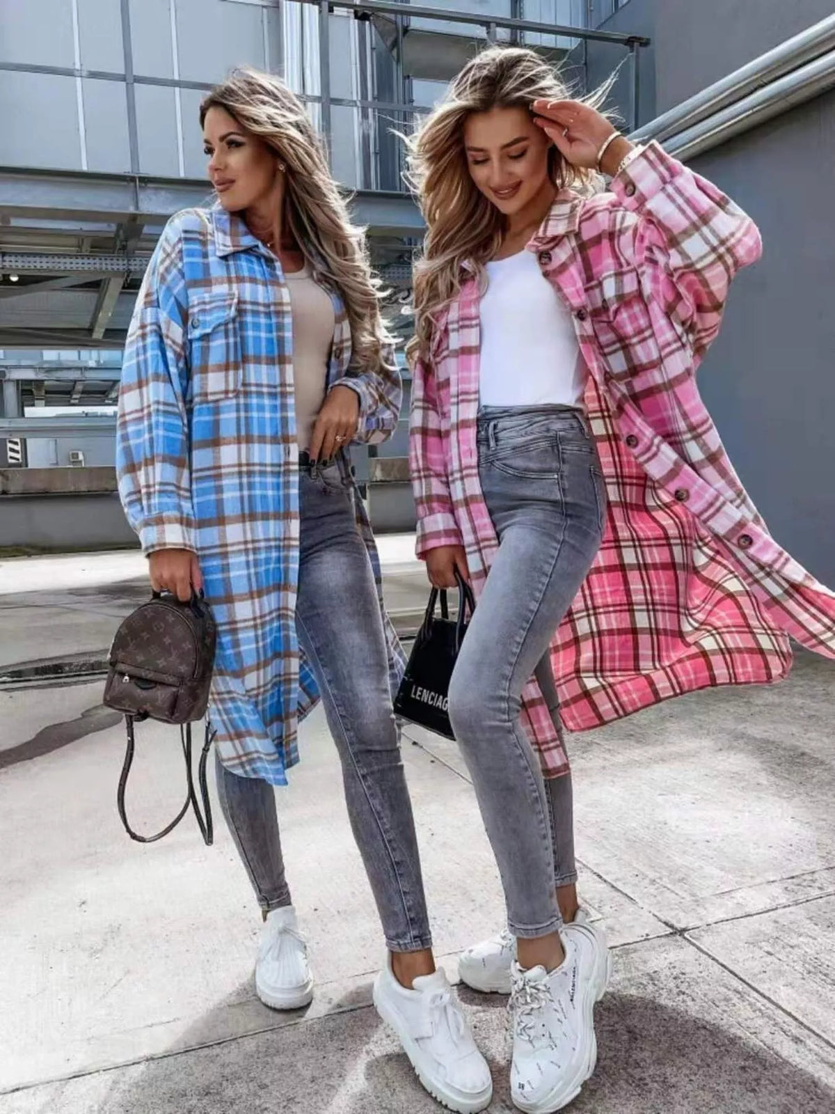 Plaid Button Up Longline Shacket