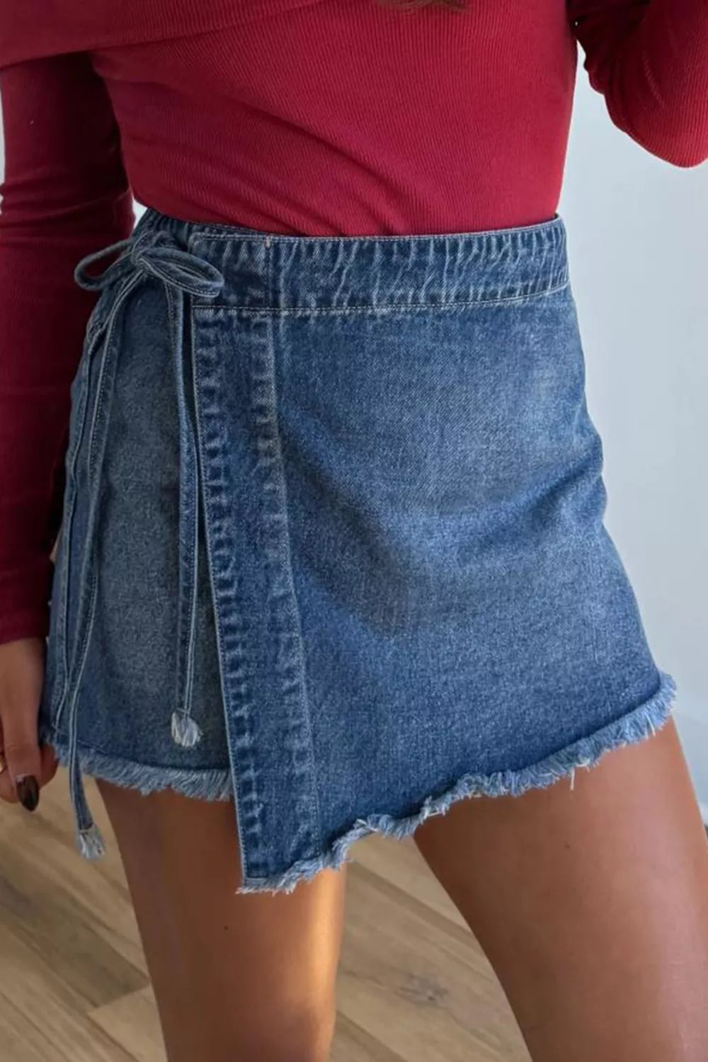 Wrapped Tied Waist Denim Skort - Lilixa.store
