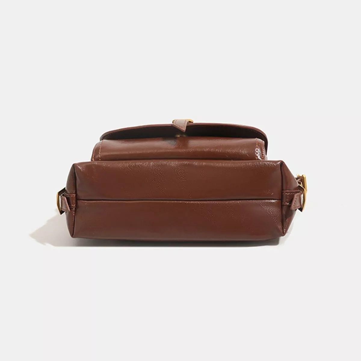 Vintage PU Leather Shoulder Bag with Buckle Detail in Caramel, view 7