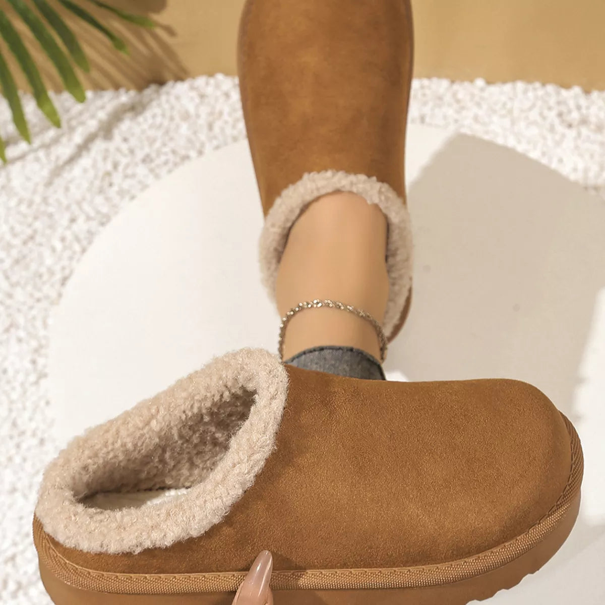 Plush Lined Round Toe Slippers - Lilixa.store