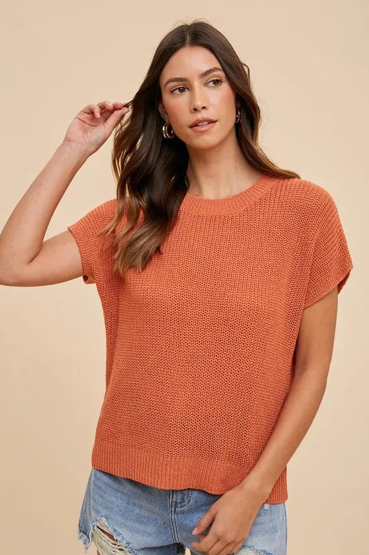 Annie Wear Round Neck Short Sleeve Sweater - Lilixa.store