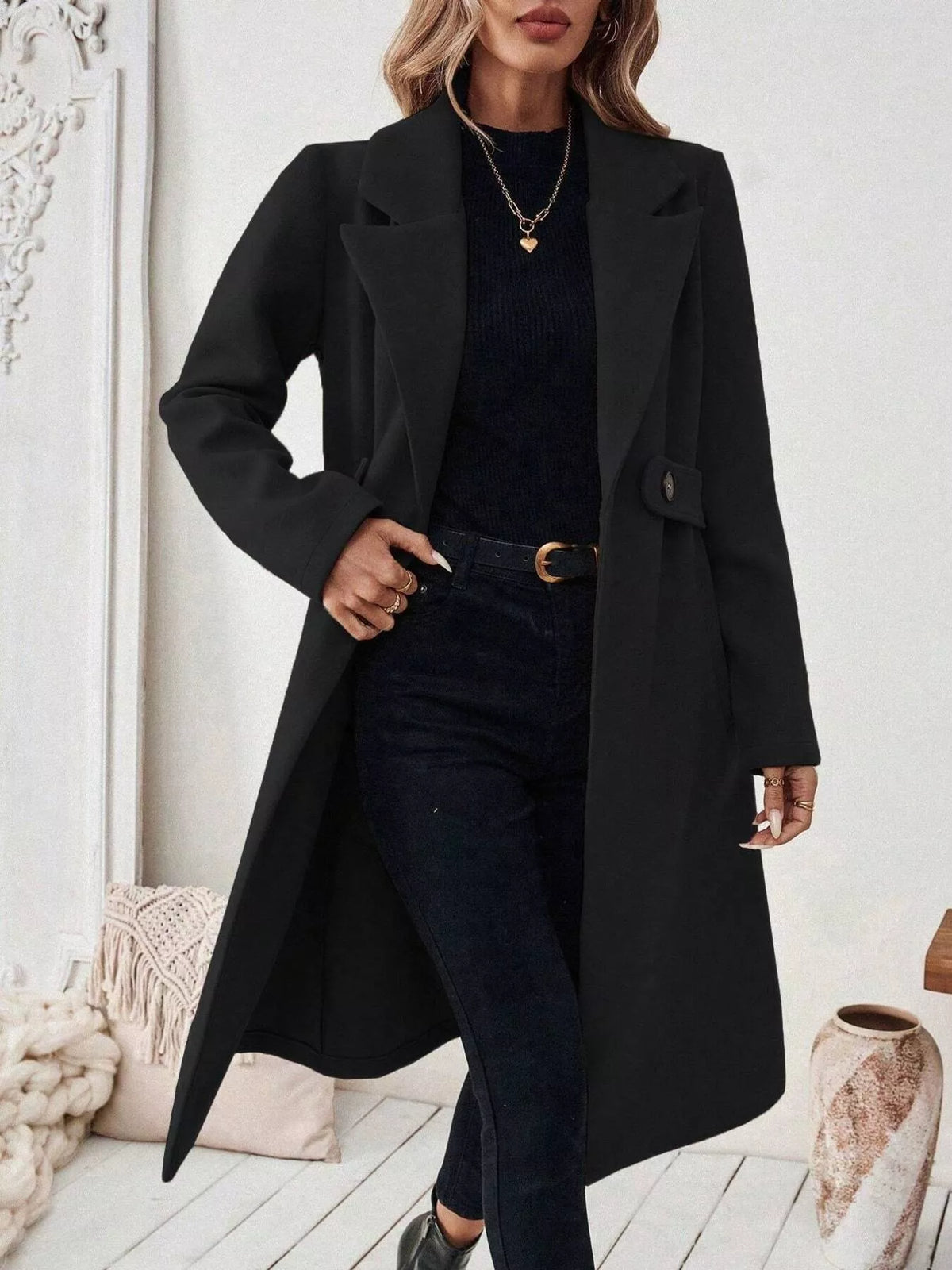 One Button Lapel Collar Overcoat - Lilixa.store