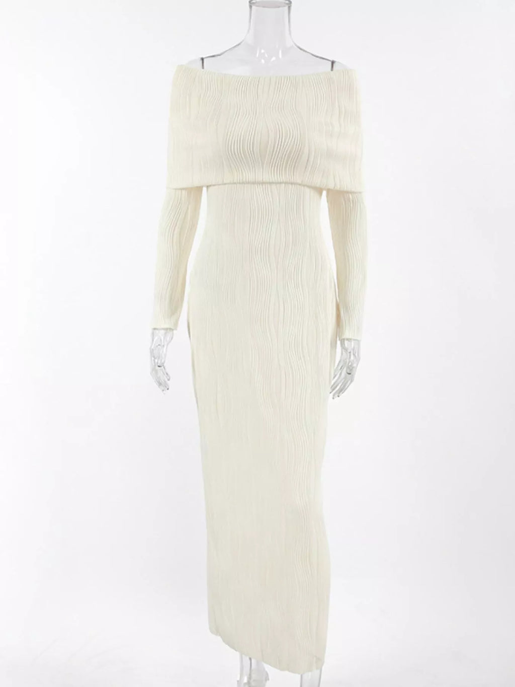 Off-Shoulder Textured Knit Maxi Dress - Lilixa.store