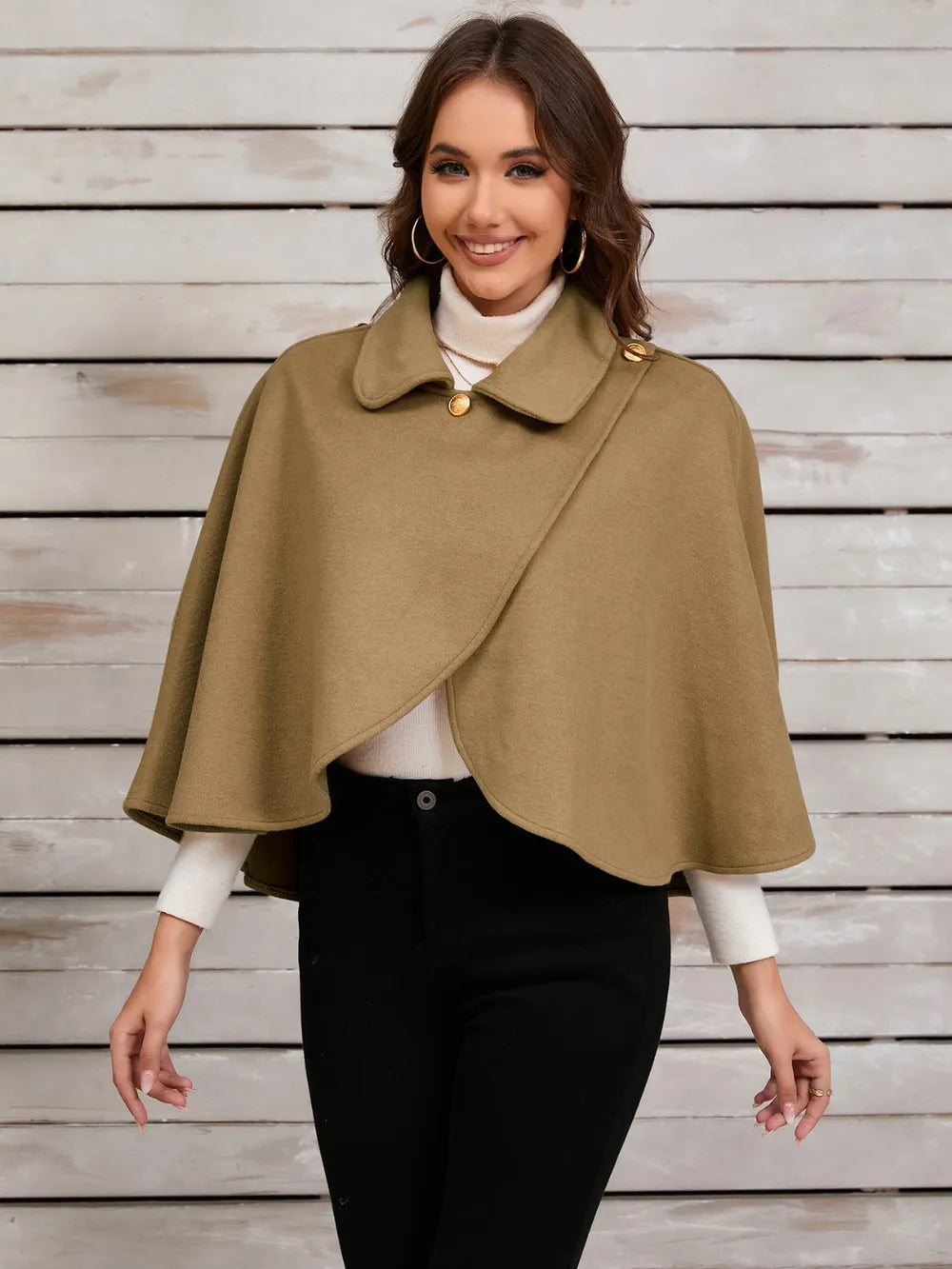 Collared Neck Cropped Cape - Lilixa.store