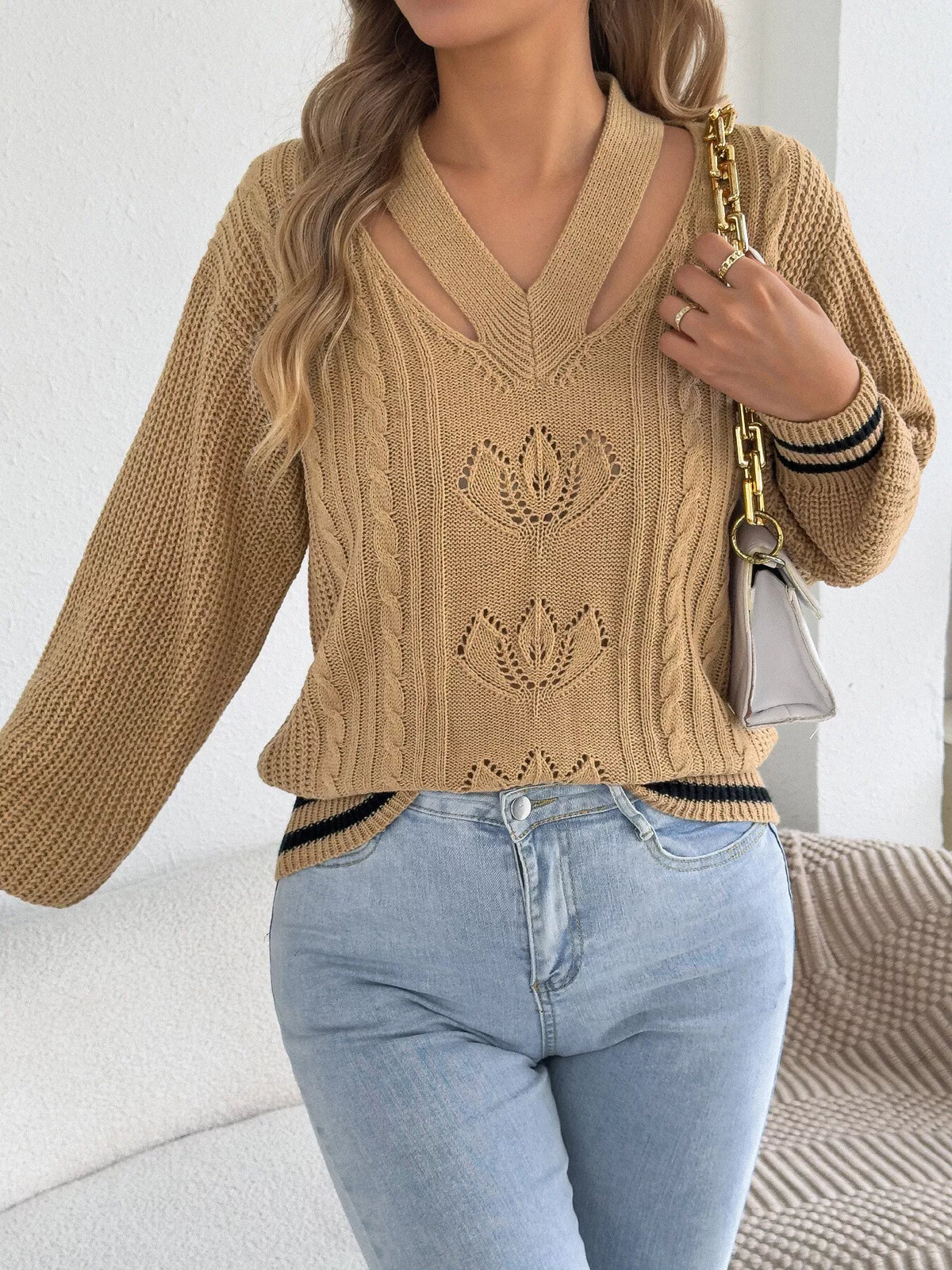 Cutout Cable Knit Sweater
