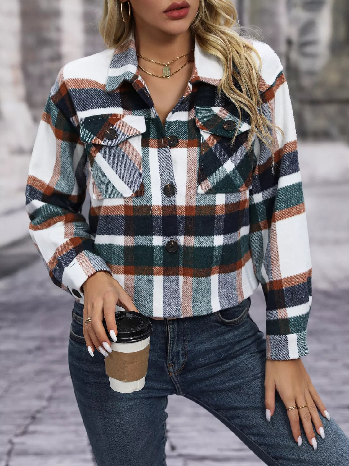 Plaid Button-Up Jacket, view 6