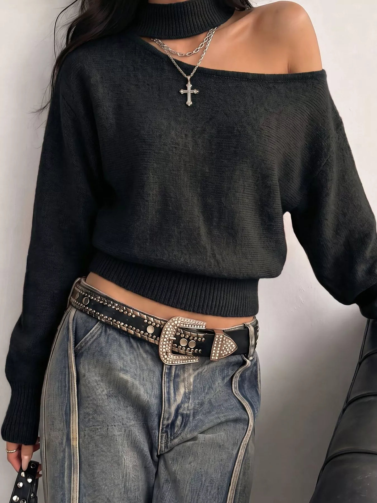 Cold-Shoulder Dropped Shoulder Sweater