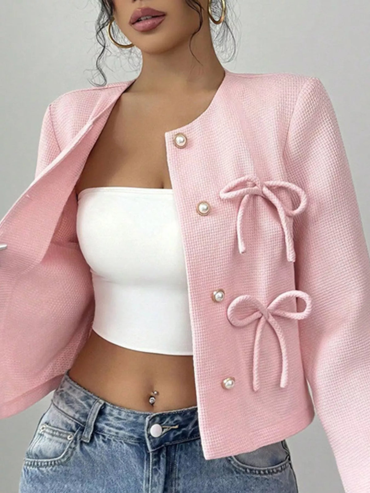 Bow Detail Cropped Outerwear, view 20