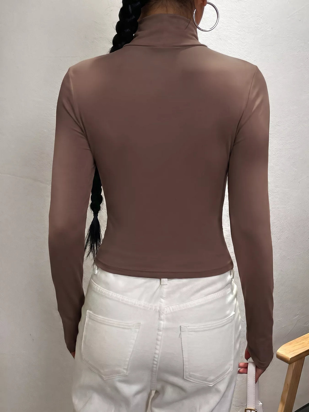 Mock Neck Long Sleeve Slim Fit T-Shirt