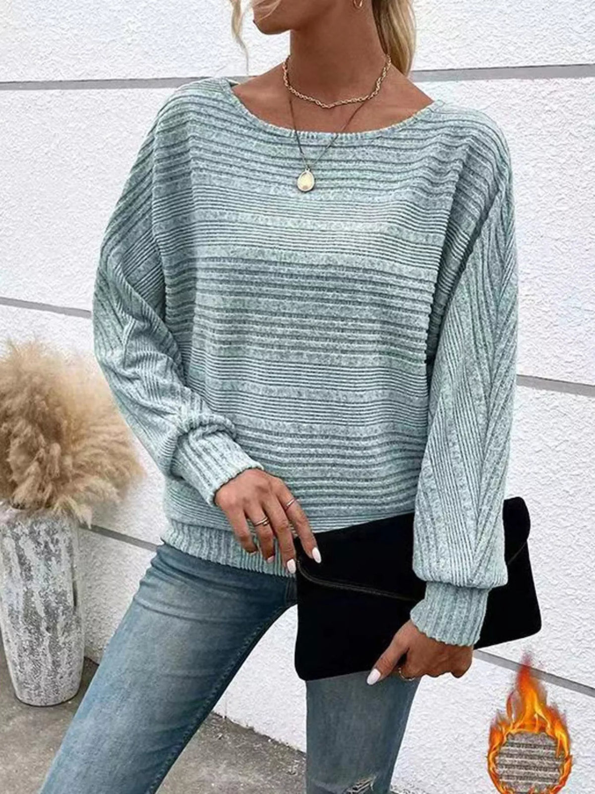 Ribbed Round Neck Long Sleeve Top - Lilixa.store