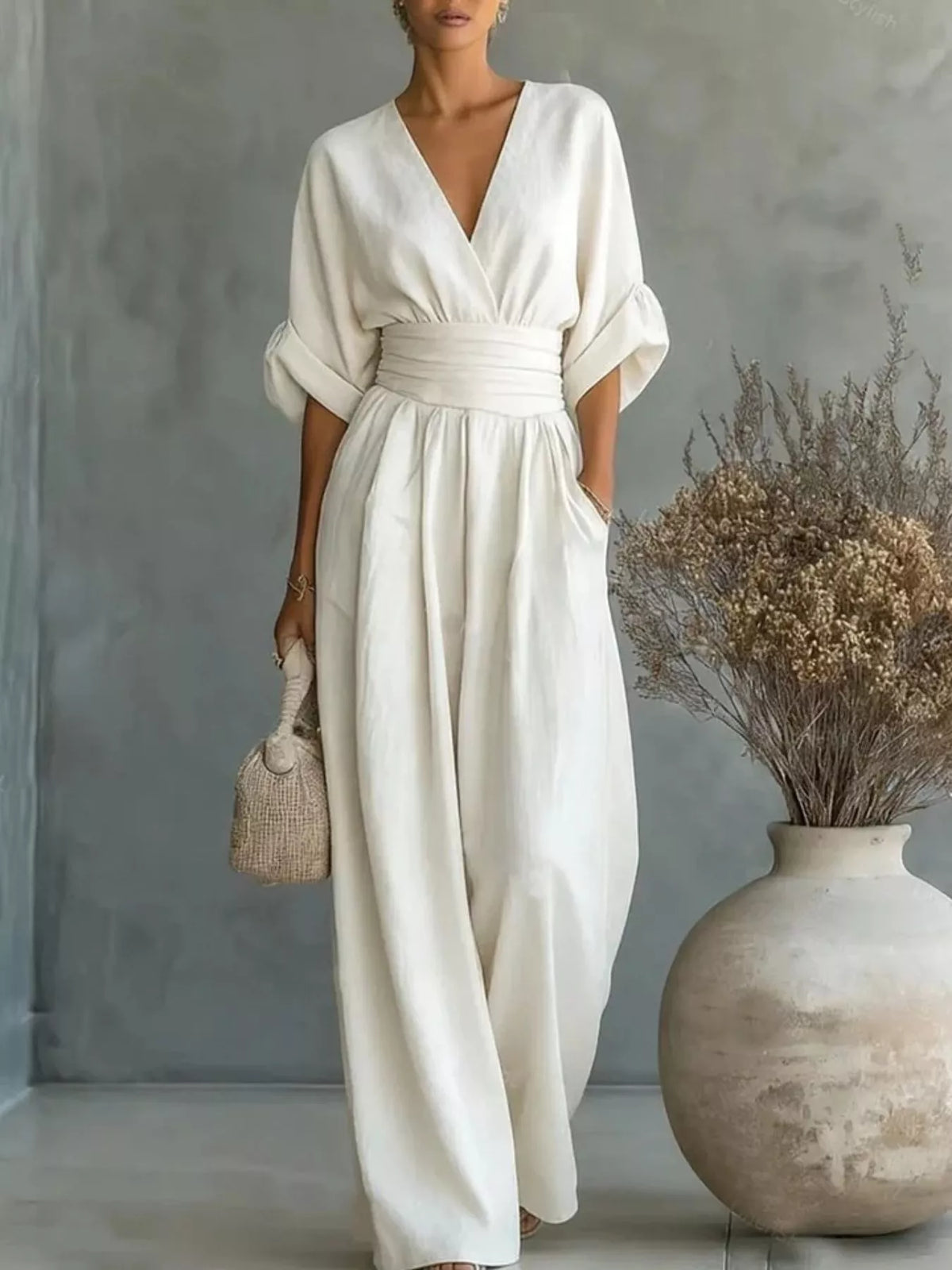 Full Size Half Sleeve Wide-Leg Jumpsuit Plus Size - Lilixa.store