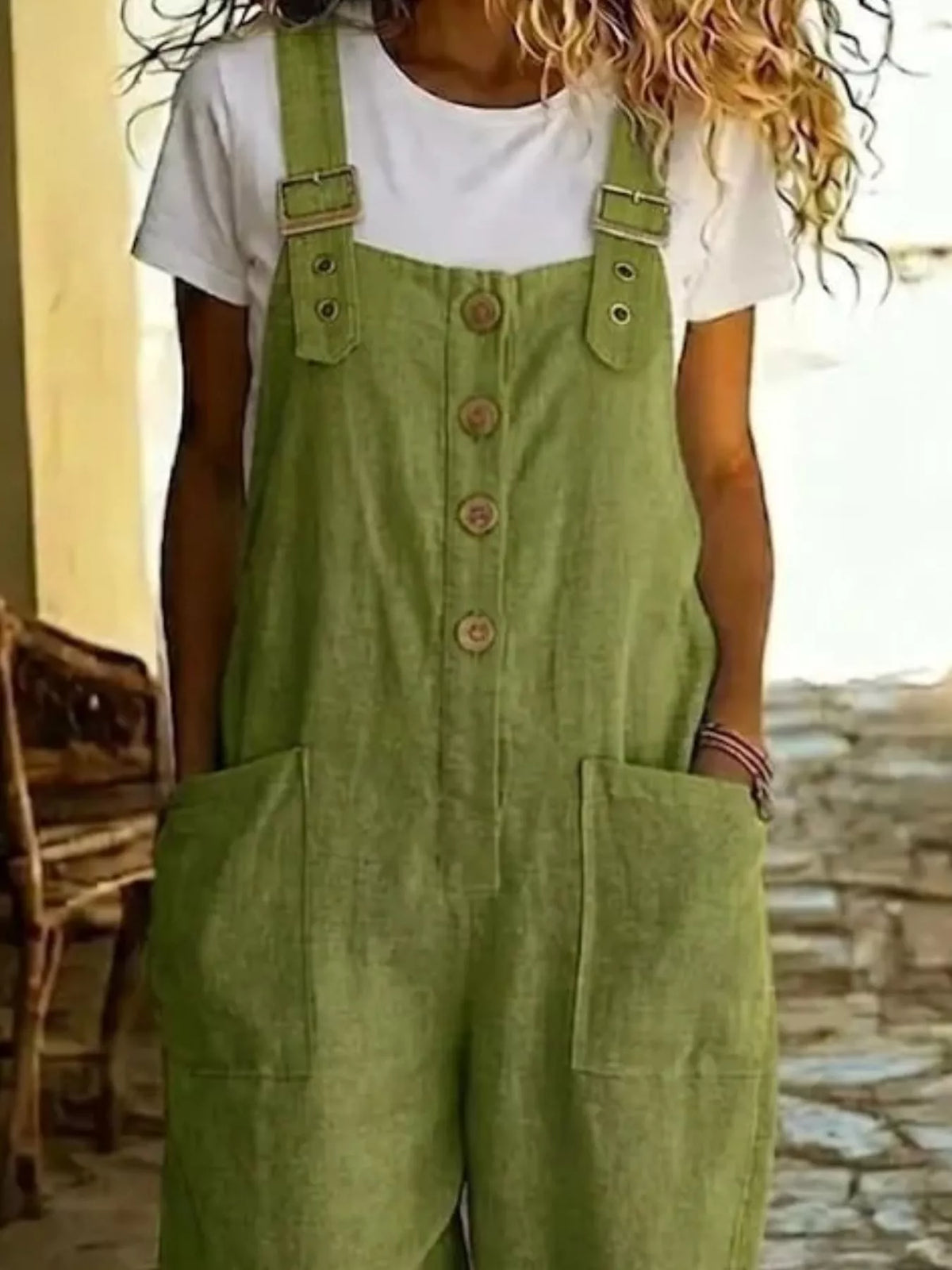 Casual Button Front Wide Leg Overalls - Lilixa.store