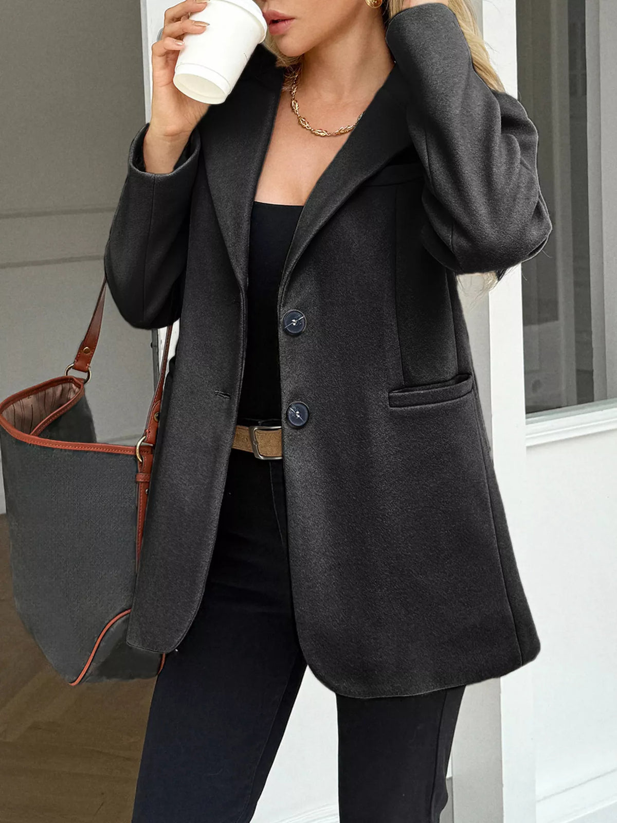 Lapel Collar Button Up Blazer - Lilixa.store