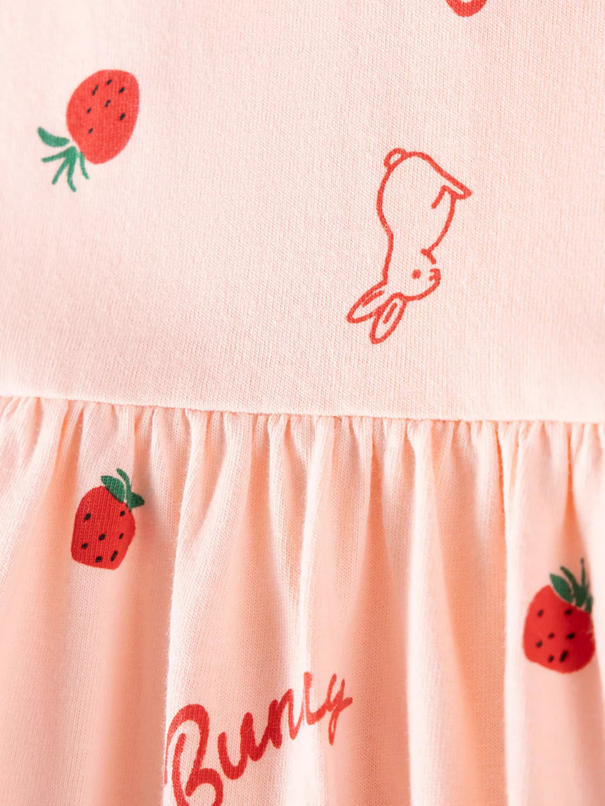 Children's Strawberry and Bunny Print Ruffled Long-Sleeve A-Line Dress - Lilixa.store