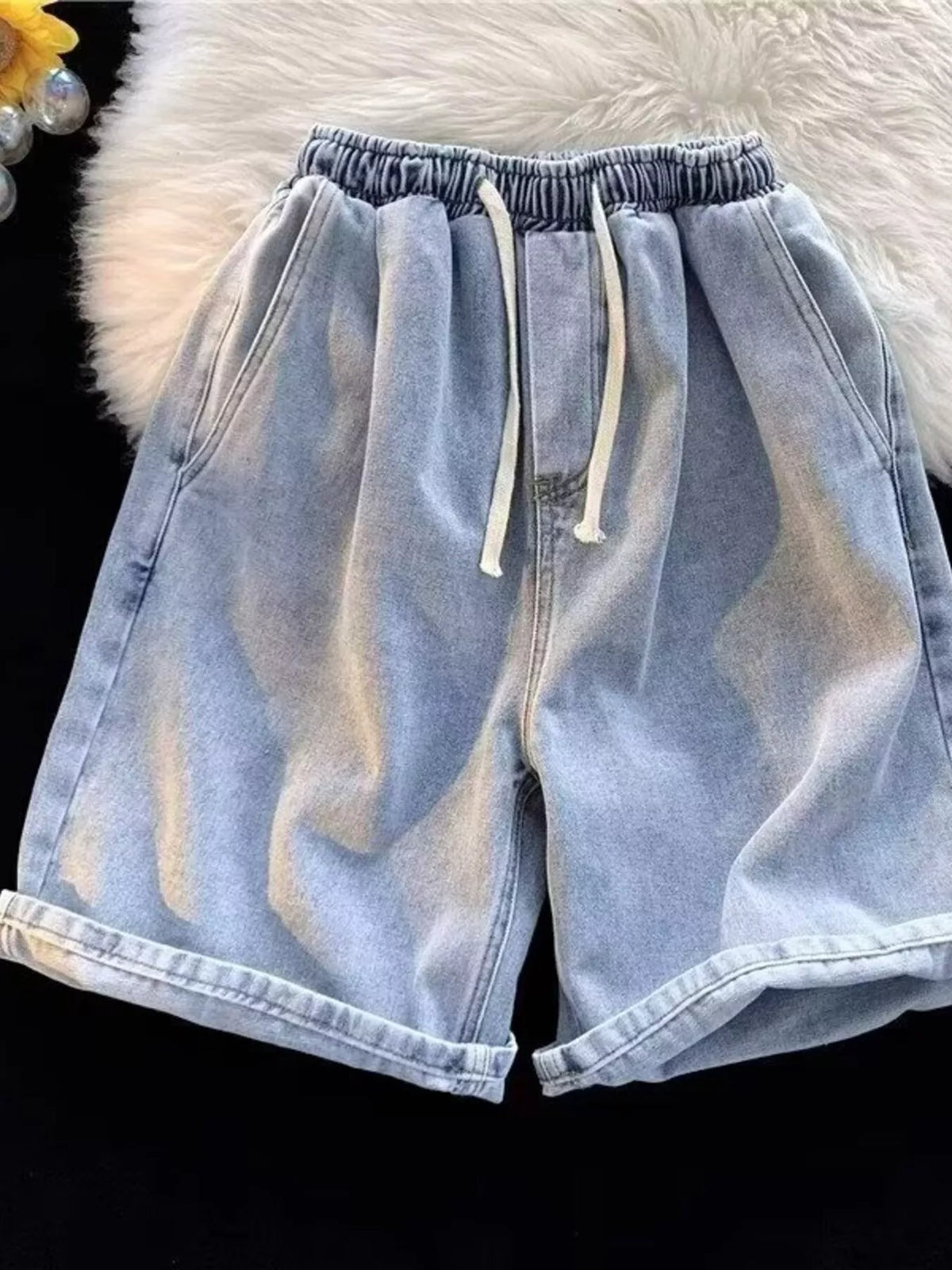 Men's Full Size Elastic Waist Washed Denim Shorts Plus Size - Lilixa.store