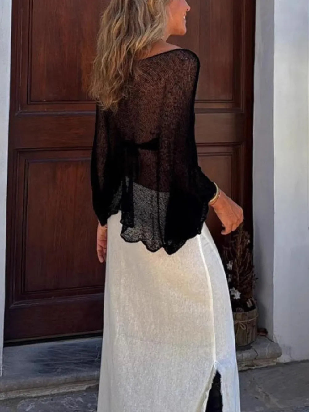 Round Neck Long Sleeve Cover-Up - Lilixa.store