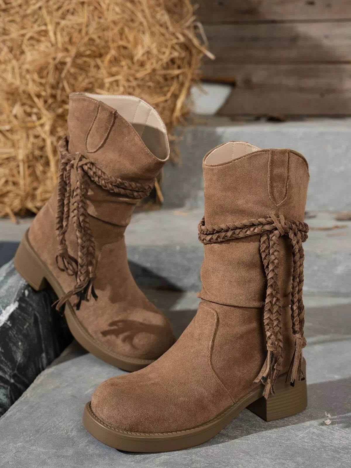Round Toe Block Heels Boots, view 2