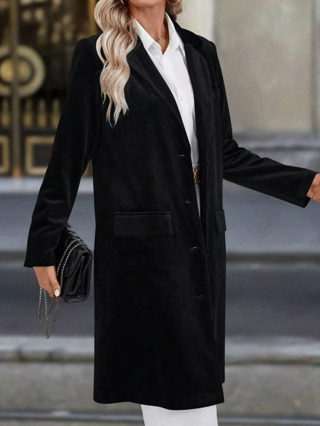 Lapel Collar Long Sleeve Longline Coat - Lilixa.store