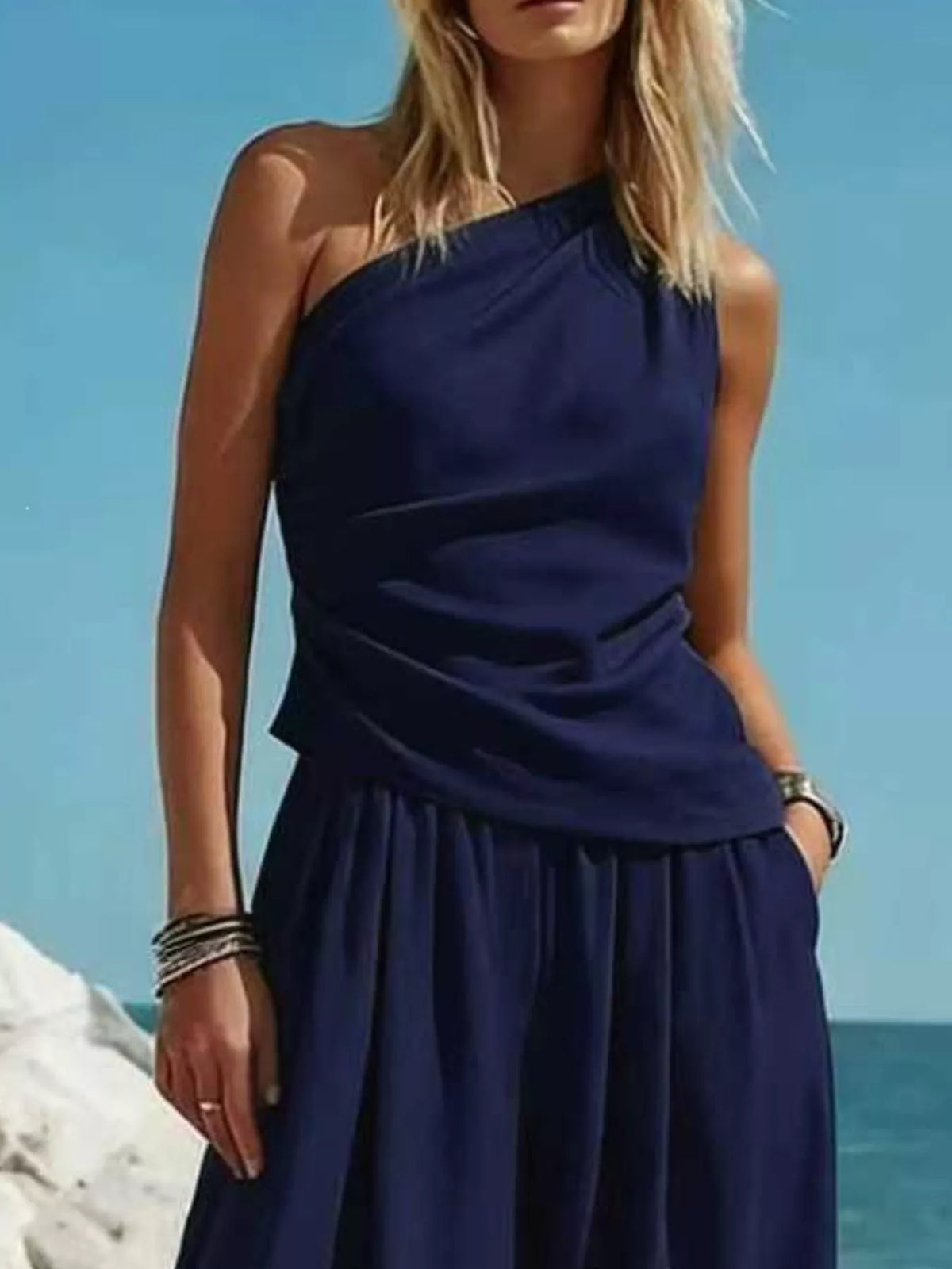 Full Size One-Shoulder Sleeveless Top and Harem Pants Set Plus Size - Lilixa.store