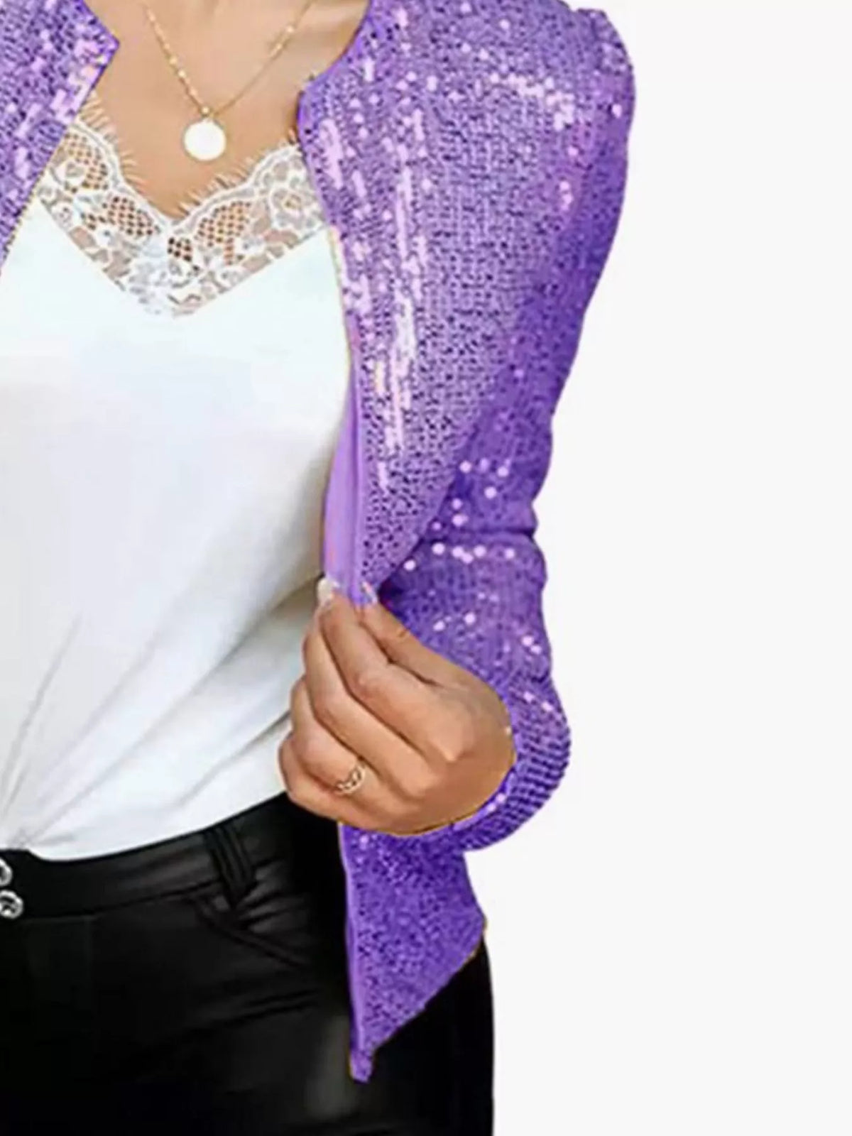 Full Size Sequin Long Sleeve Jacket Plus Size, view 14