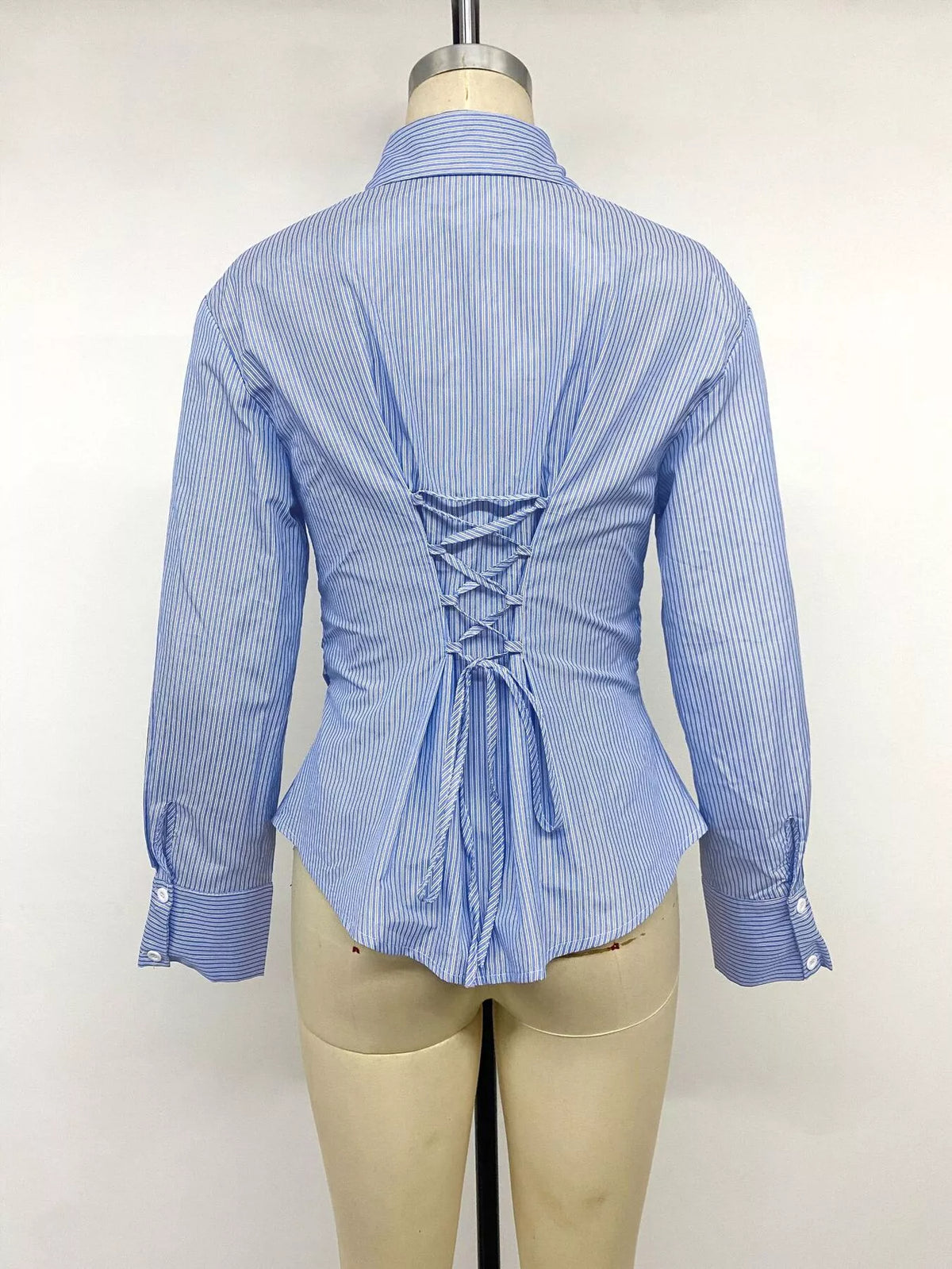 Striped Slim-Fit Button-Down Shirt in Blue, view 14
