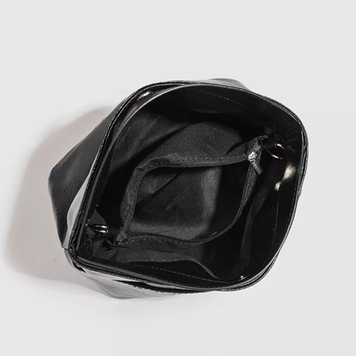 Glossy Patent Leather Minimalist Tote Handbag in Black, view 4