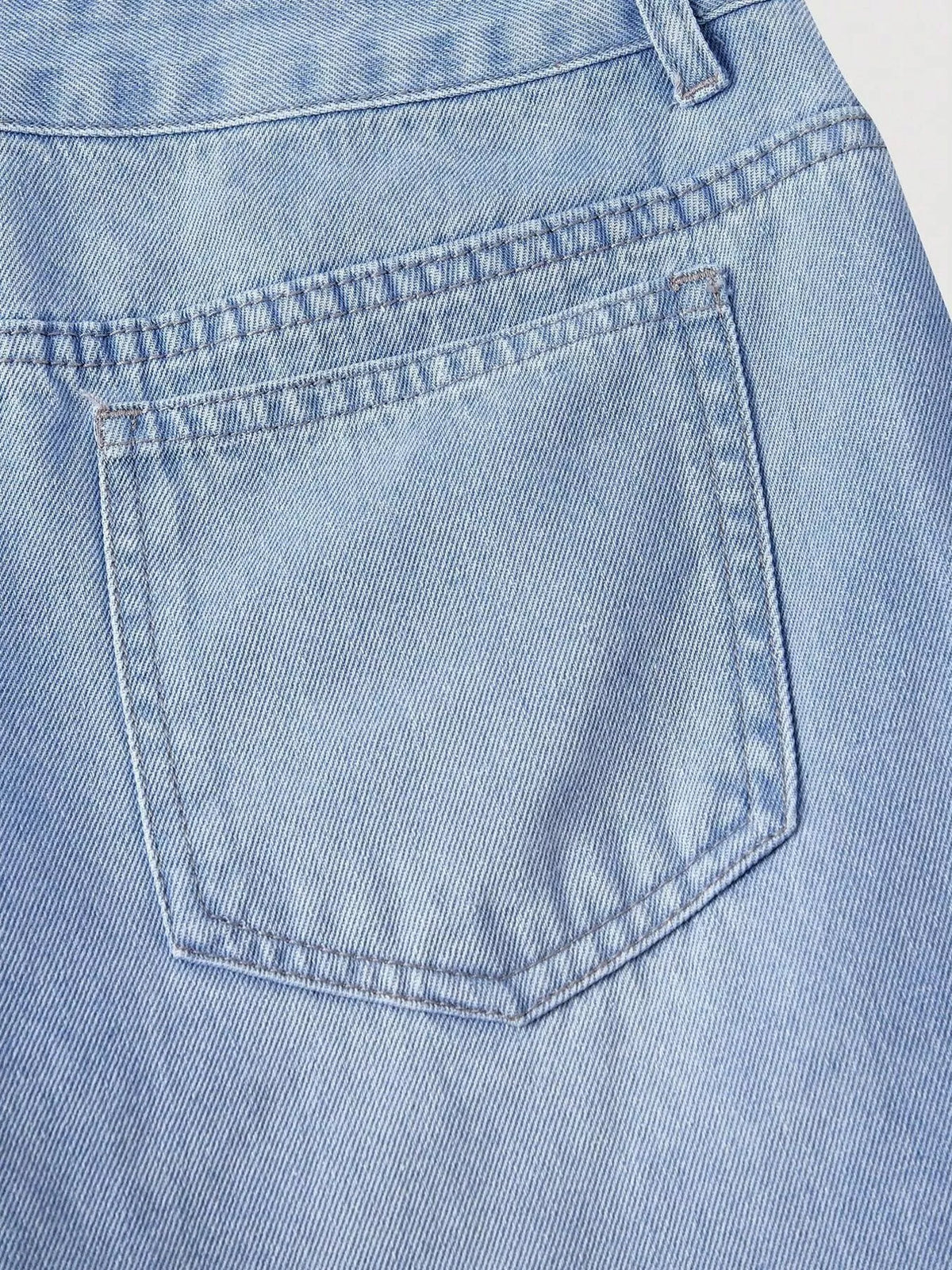 Asymmetric Raw Hem Wide-Leg Jeans in Blue, view 3