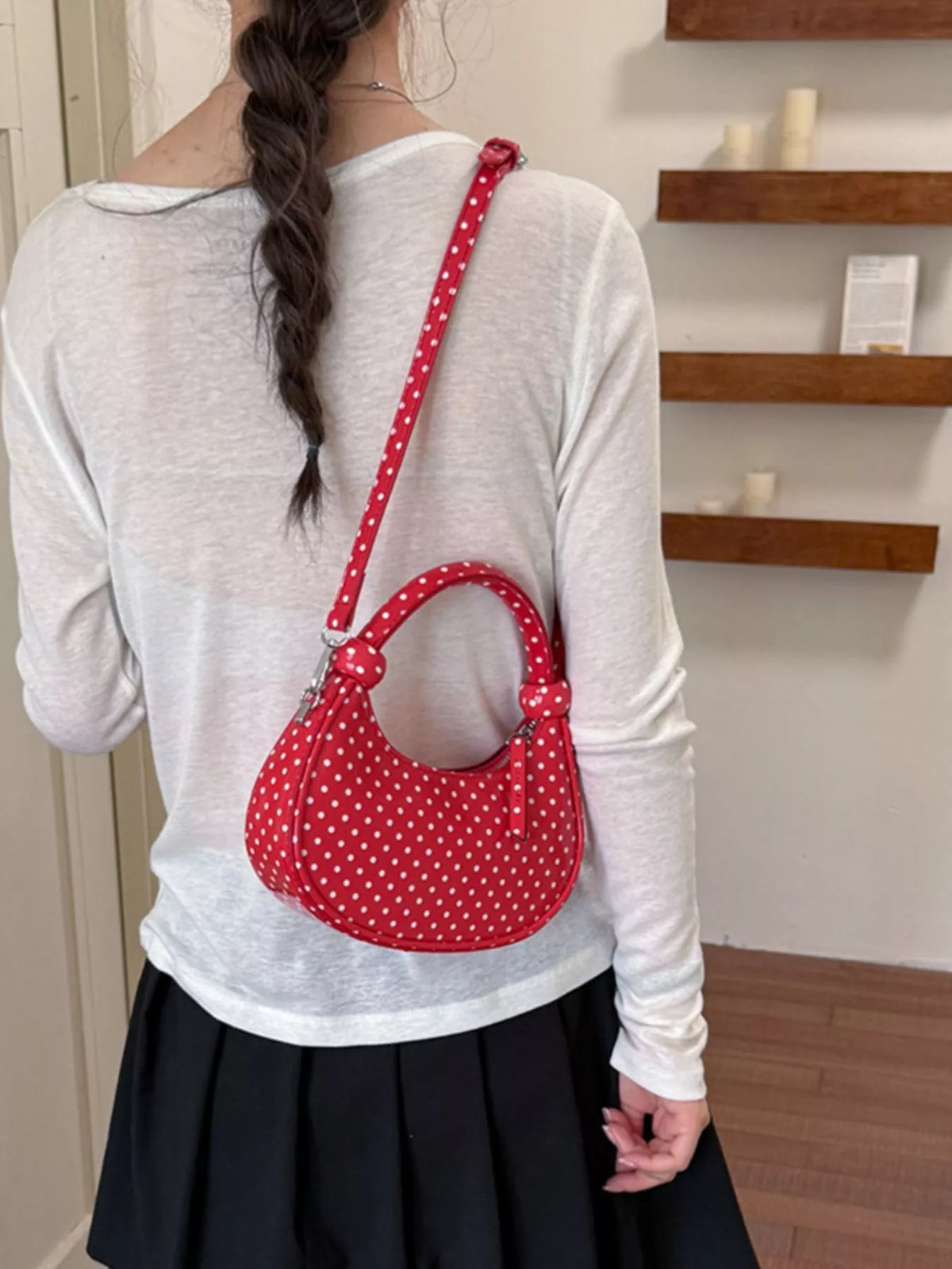 Polka Dot Crescent Crossbody Bag - Lilixa.store