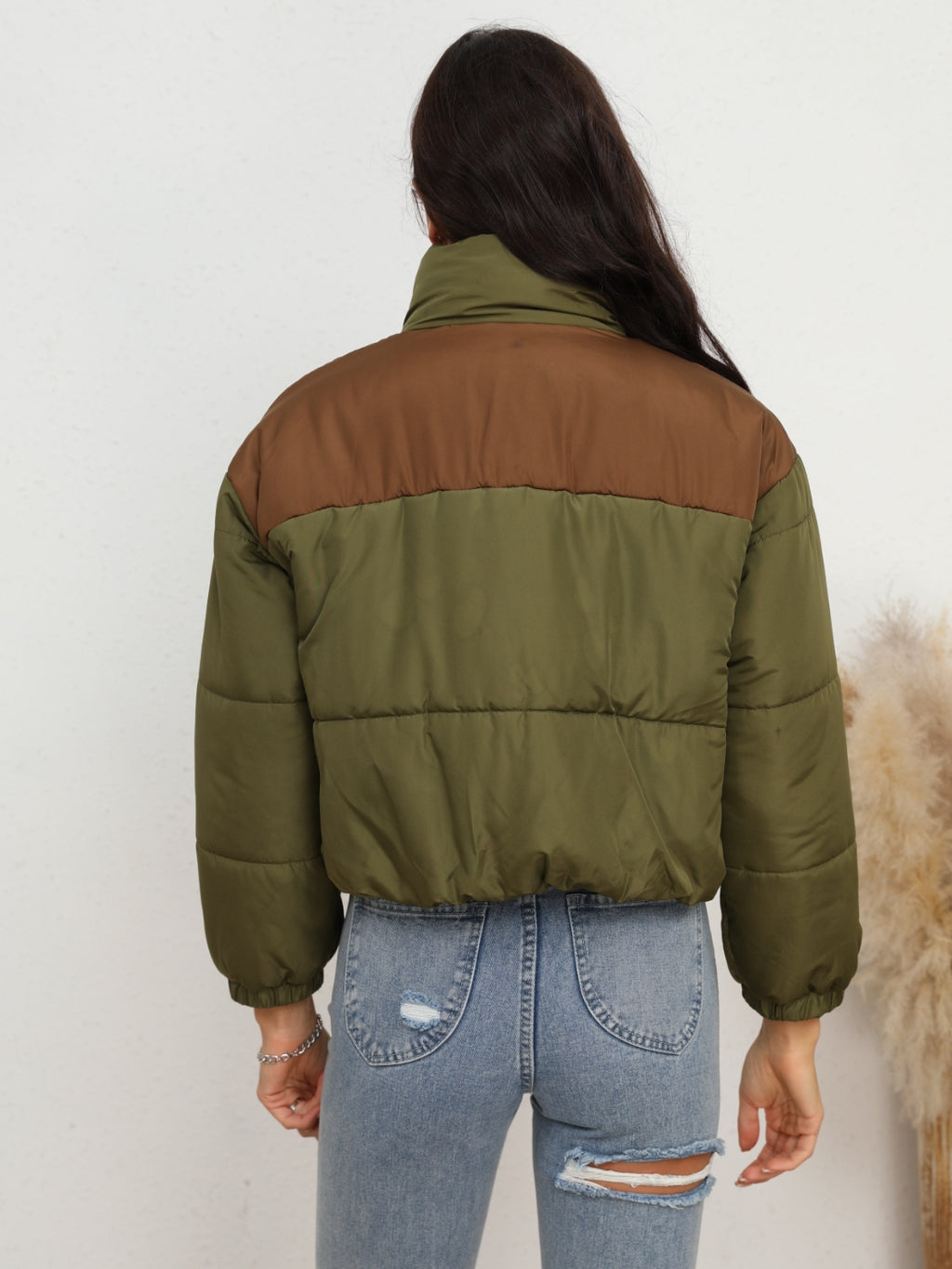 Two-Tone Zip-Up Puffer Jacket - Lilixa.store