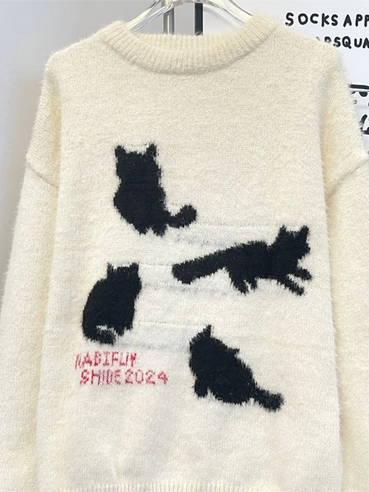 Men's Cute Cat Fuzzy Knit Pullover - Lilixa.store