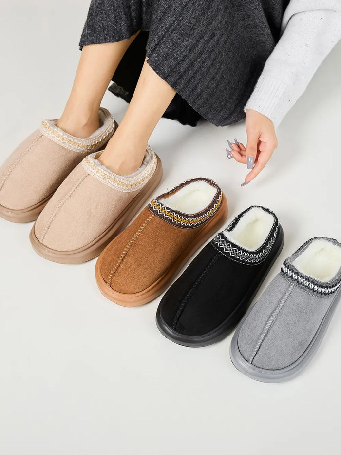 Faux Fur Suede Platform Slippers - Lilixa.store
