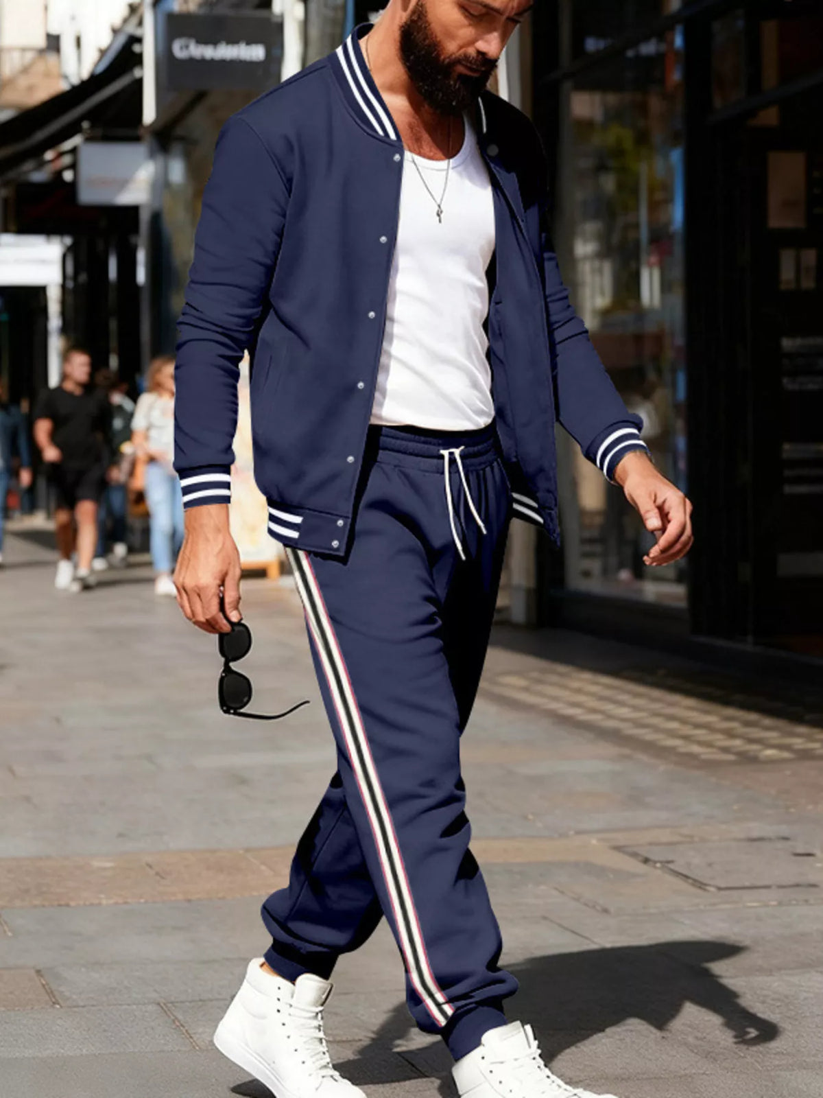 Men's Full Size Striped Snap Down Top and Pants Set Plus Size - Lilixa.store