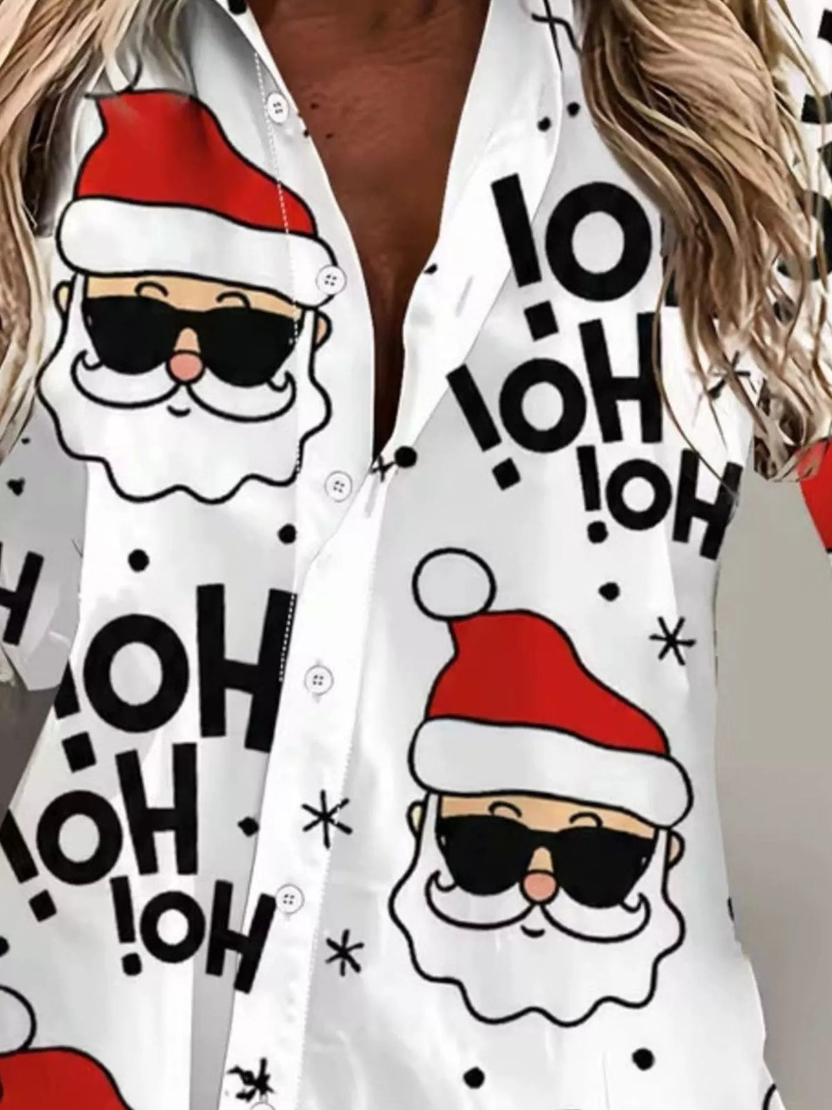 Full Size Christmas Santa Claus Print Button-Down Shirt Plus Size