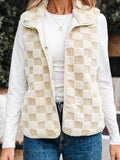 Sherpa Checkerboard Snap Button Vest Coat with Pocket - Lilixa.store