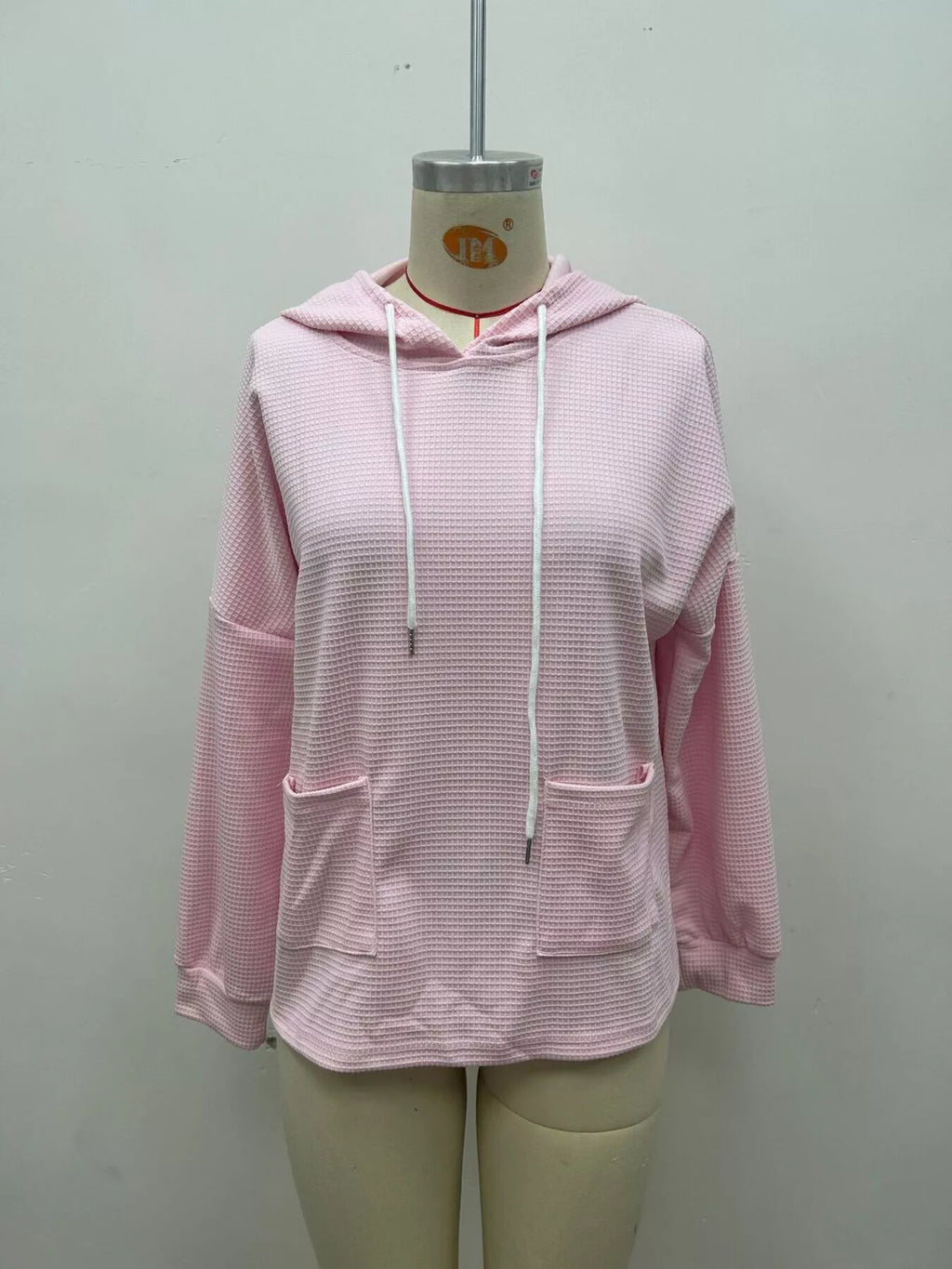 Full Size Waffle Knit Drawstring Long Sleeve Hoodie Plus Size - Lilixa.store