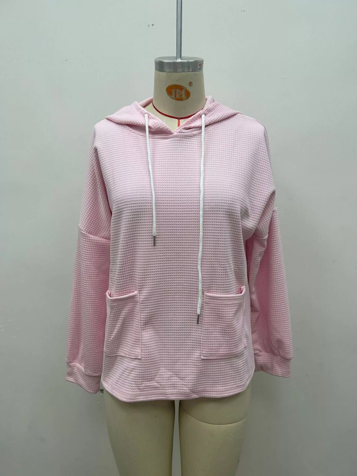 Full Size Waffle Knit Drawstring Long Sleeve Hoodie Plus Size
