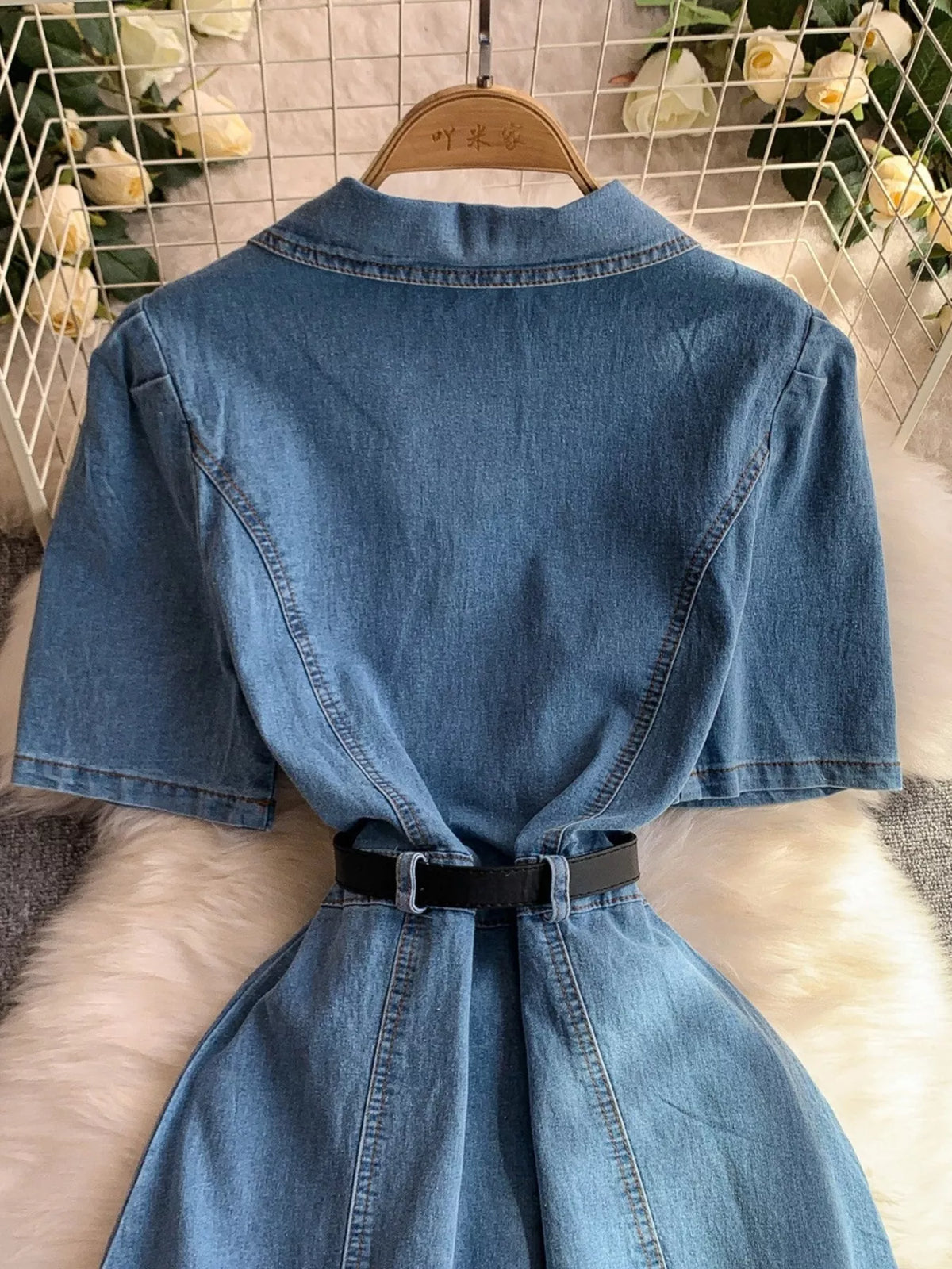 Button Front Short Sleeve Denim Dress - Lilixa.store
