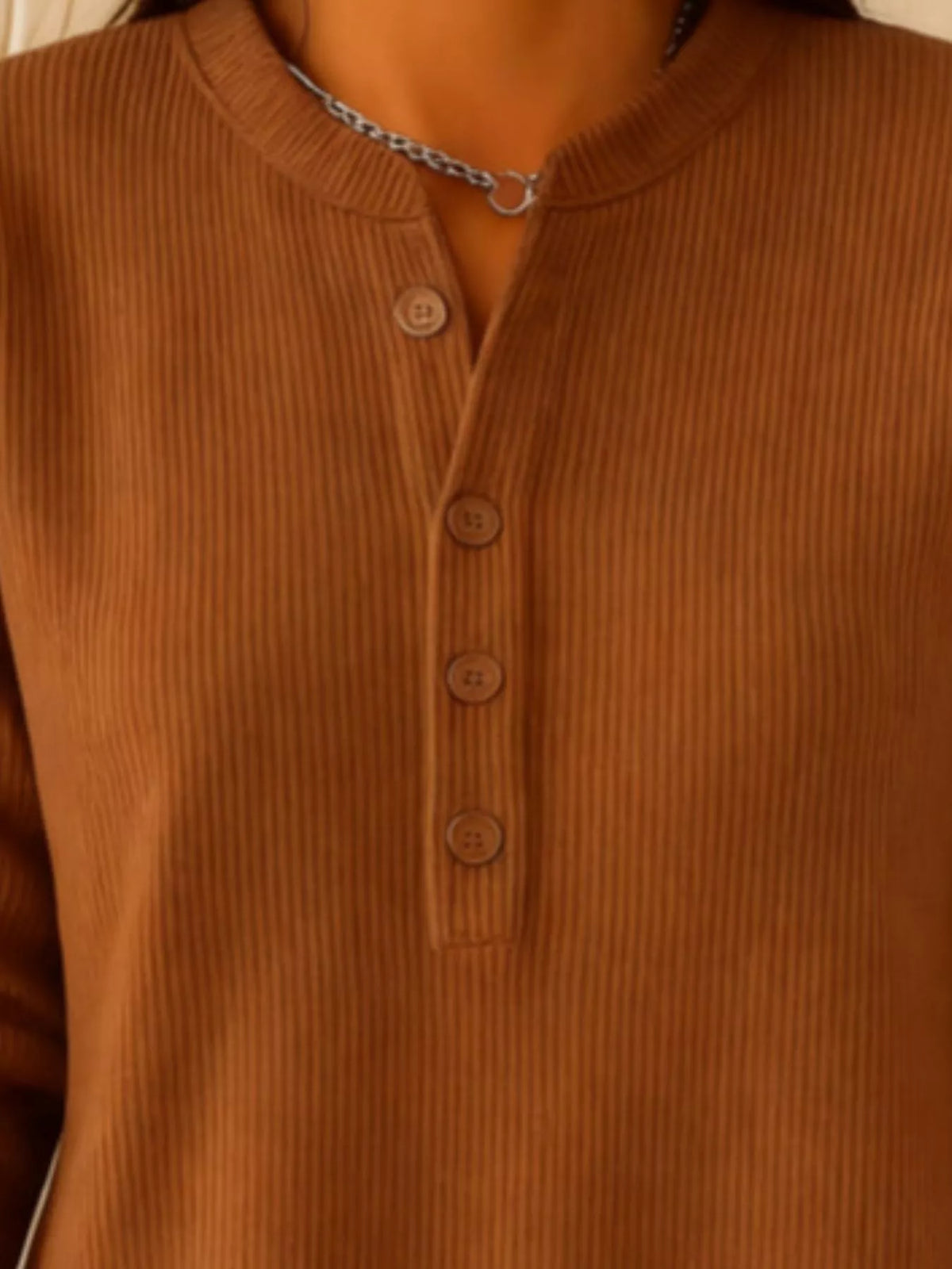 Full Size Button Detail Corduroy Top Plus Size