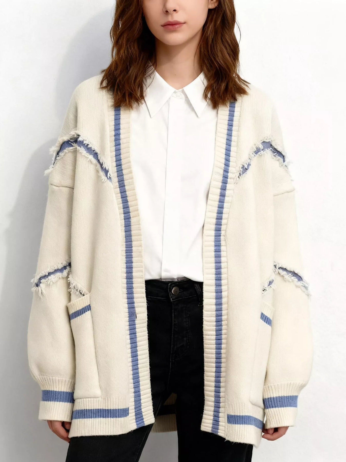 Frayed Hem Open Front Cardigan - Lilixa.store