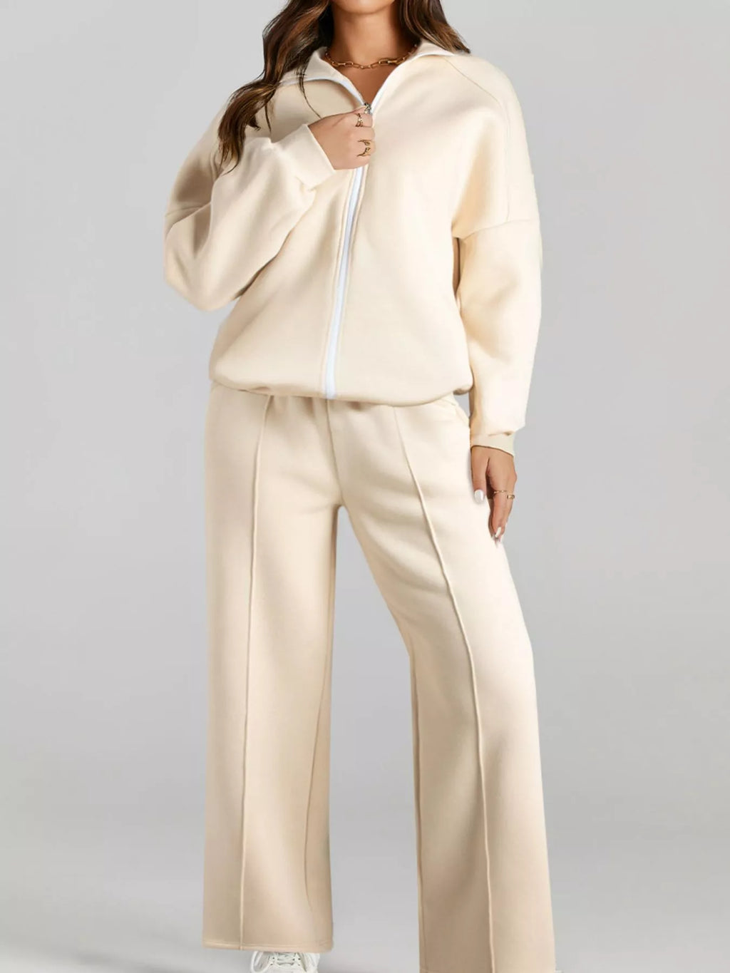 Drop Shoulder Zip Up Jacket and Drawstring Pants Active 2pcs Set - Lilixa.store