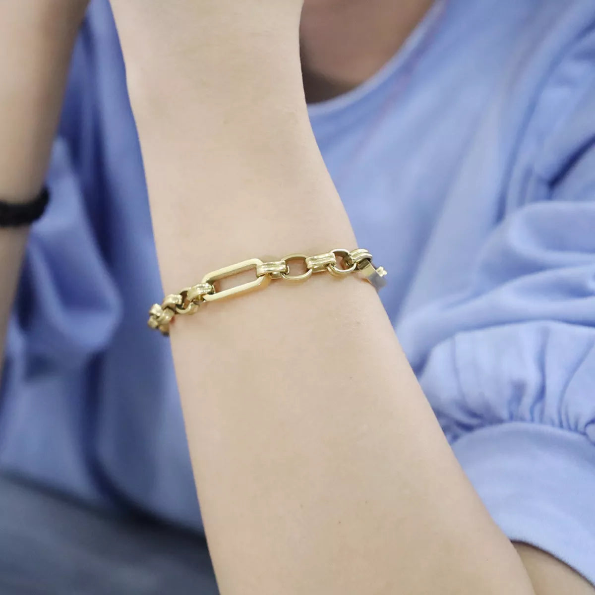 18K Gold-Plated Chunky Gold Chain Link Bracelet, view 6