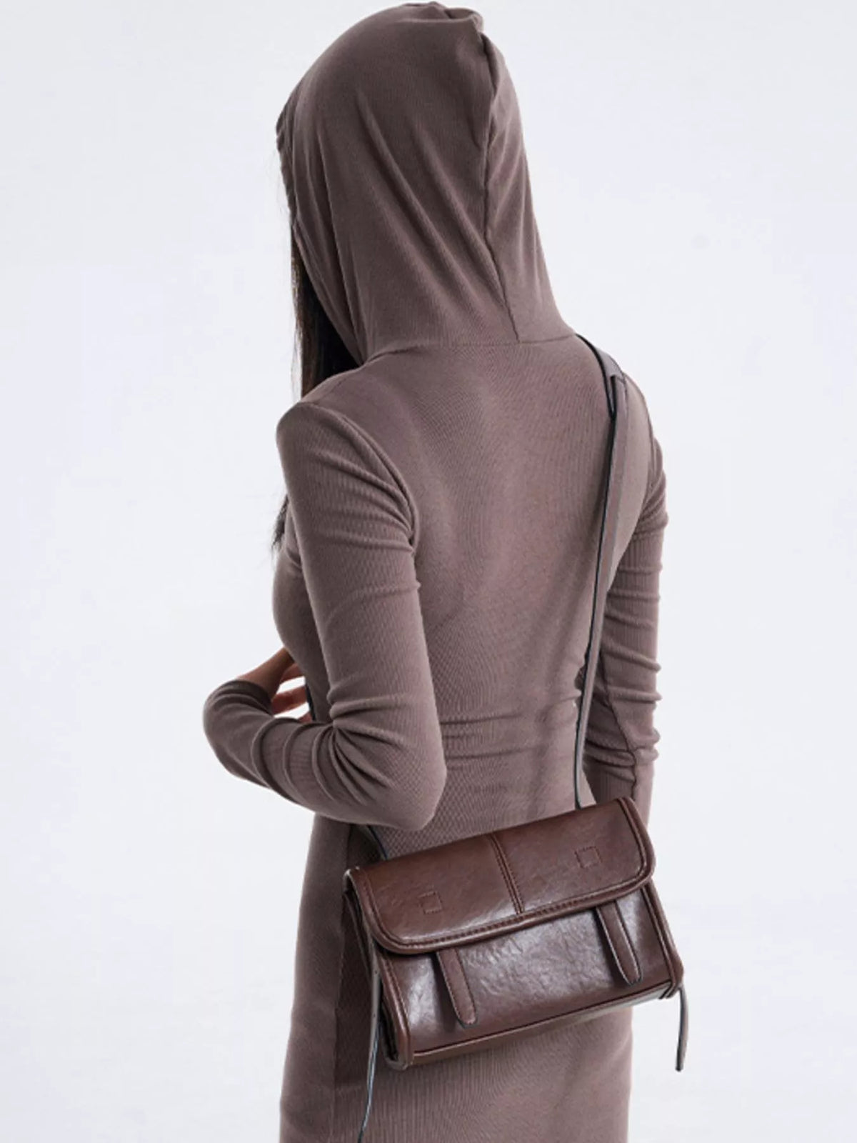 PU Leather Messenger Crossbody Bag with Flap Closure in Brown, view 5