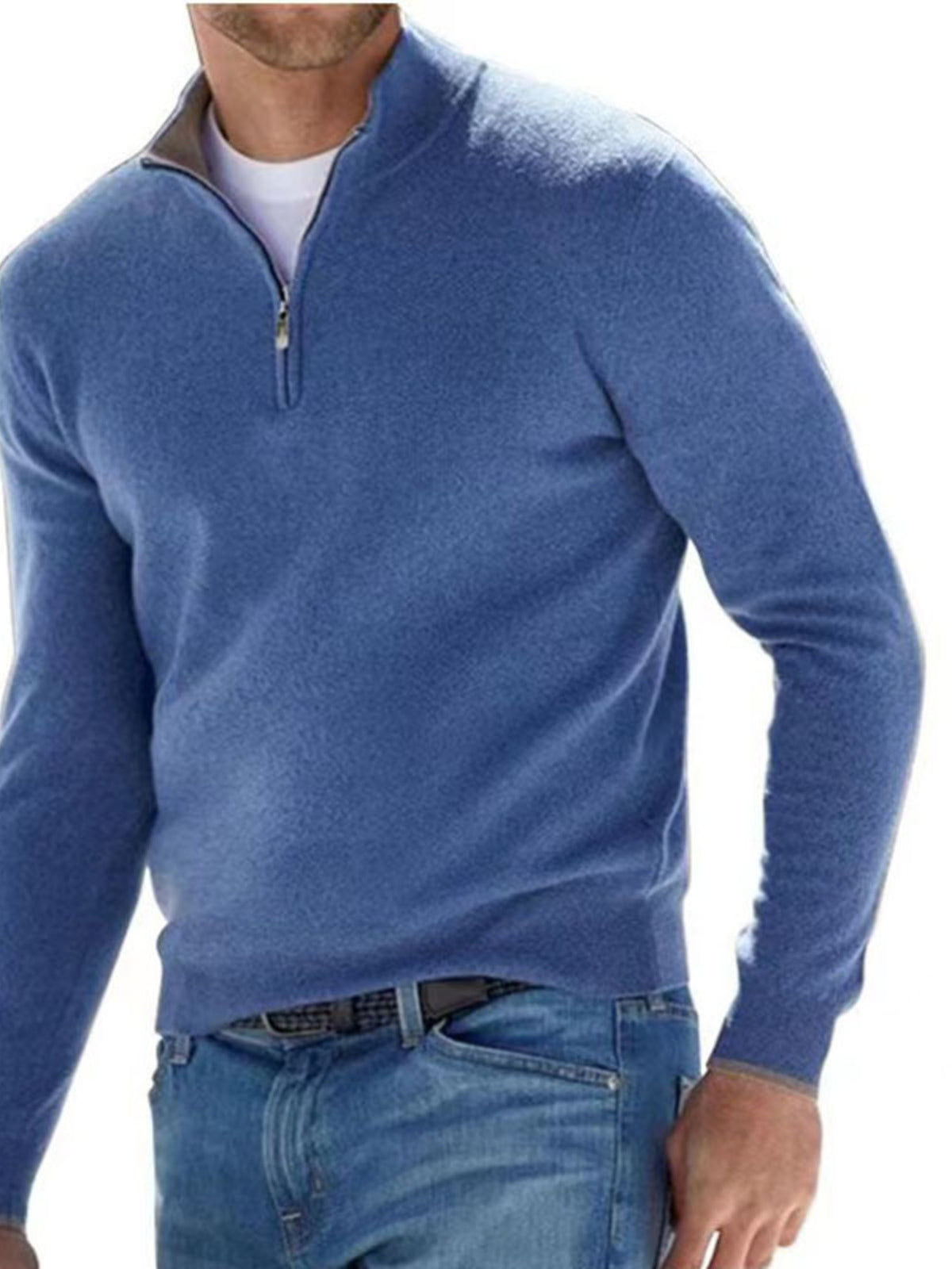Men's Full Size Quarter-Zip Long Sleeve Sweater Plus Size