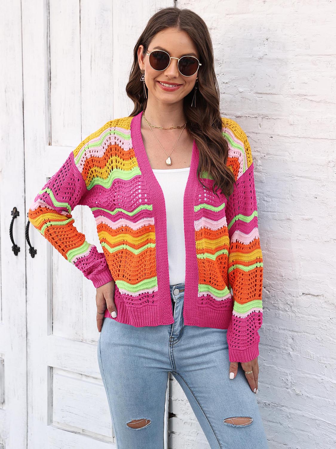 Open Front Openwork Cardigan - Lilixa.store