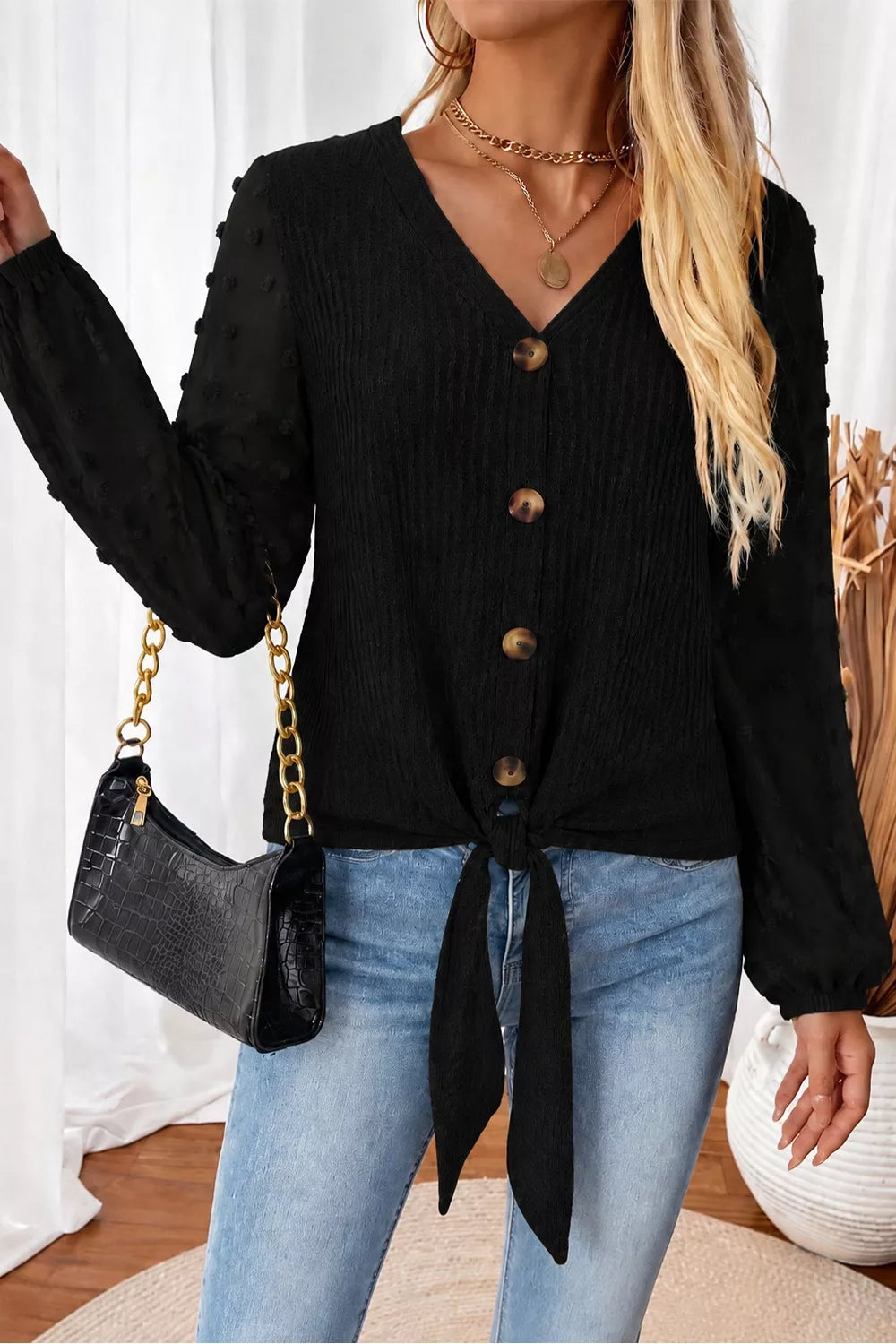 Swiss Dot Long Sleeve Button-Down Shirt