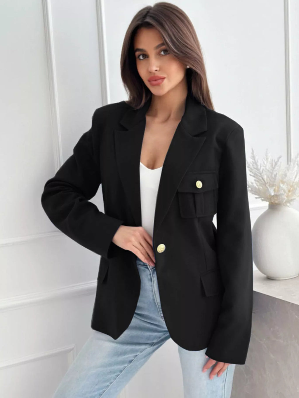 Lapel Collar One Button Blazer - Lilixa.store