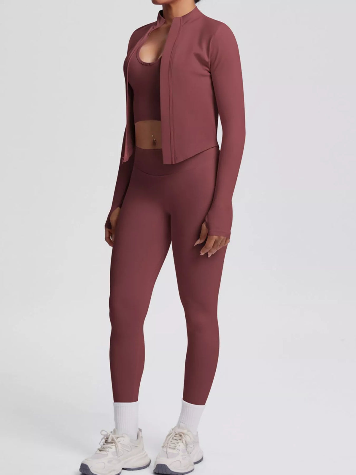 Tank & Zip-Up Jacket and Leggings Three-Piece Active Set - Lilixa.store