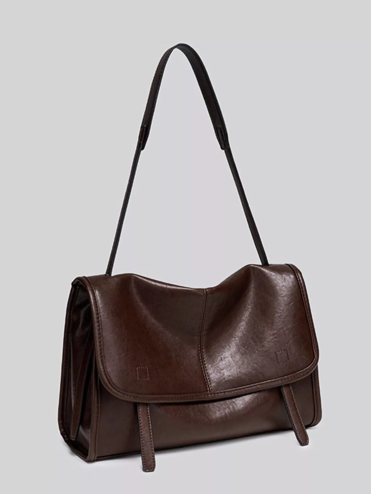 PU Leather Messenger Shoulder Bag in Brown, view 9