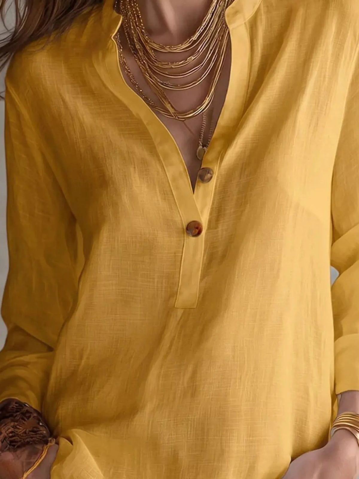 Button Detail Long Sleeve Blouse - Lilixa.store