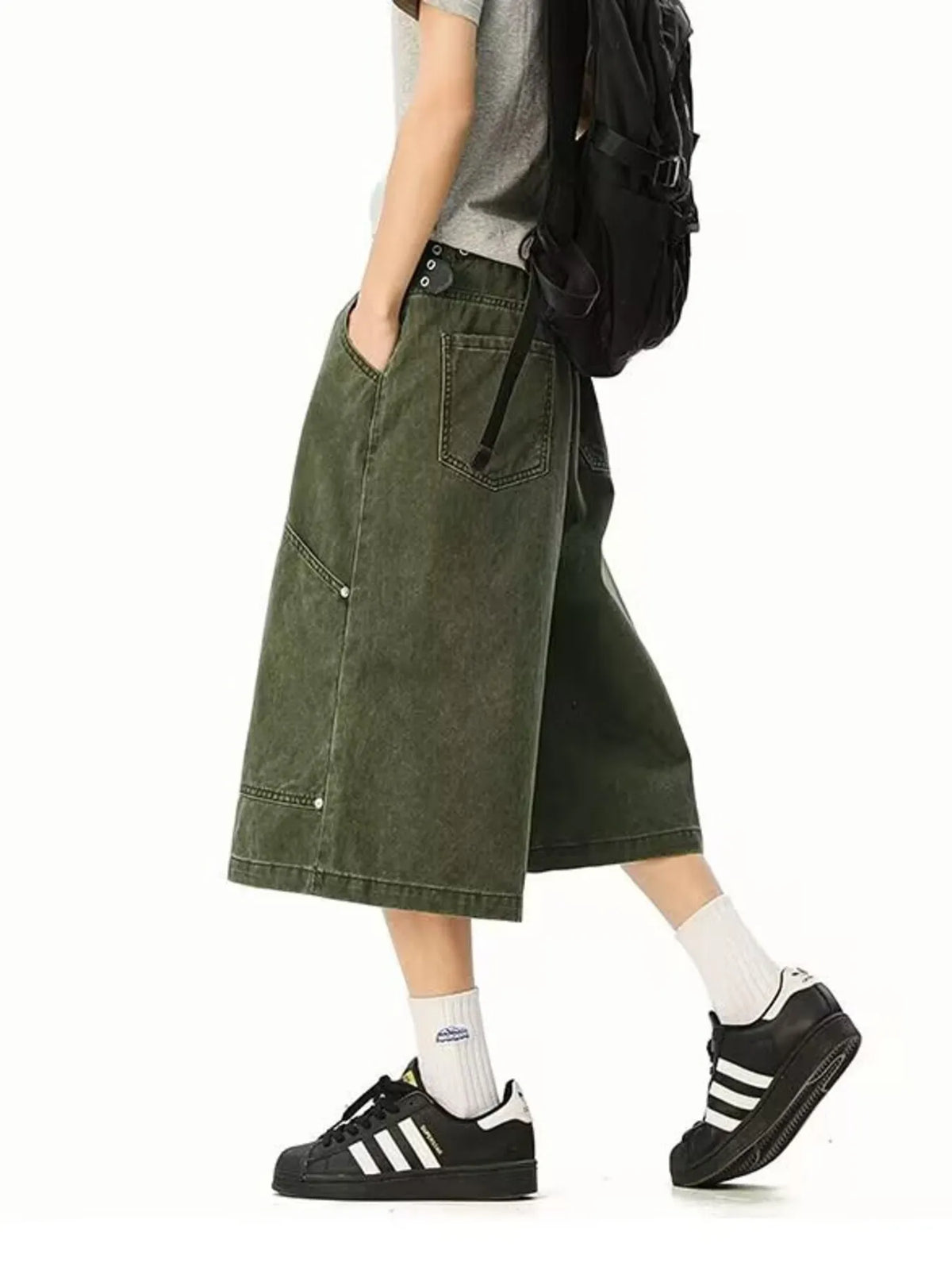 Men's Full Size Wide Leg Cropped Shorts Plus Size, view 5
